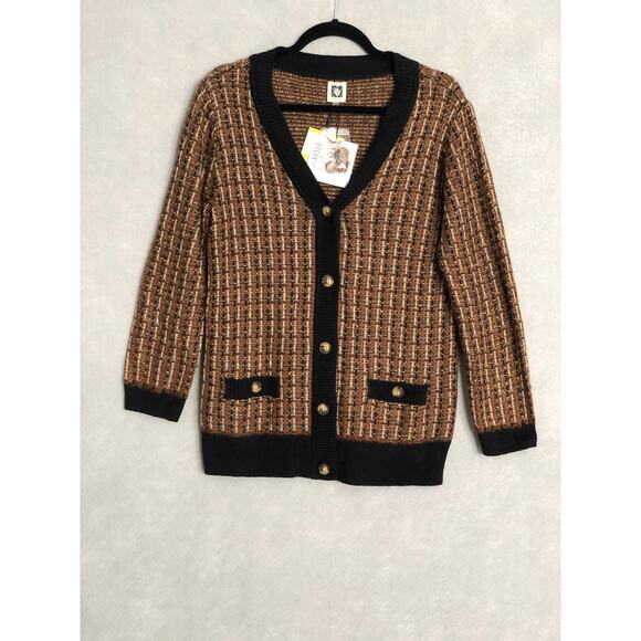 Anne Klein Women's Medium Multi Stitch Pocket Cardigan Brown NEW - Picture 1 of 7